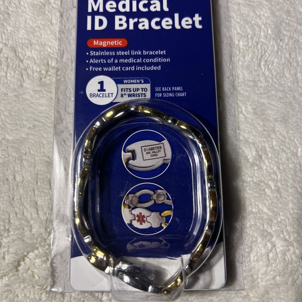 WOMEN'S Walgreens Diabetic Medical ID Bracelet Magnetic Large/Xtra Fits 8" Wrist